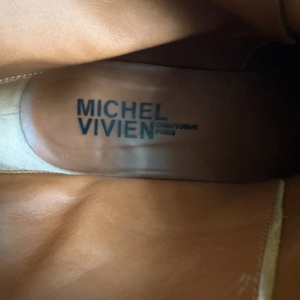 Michel Vivien Tan Suede Ankle Bootie with Buckle Strap - Picture 5 of 7